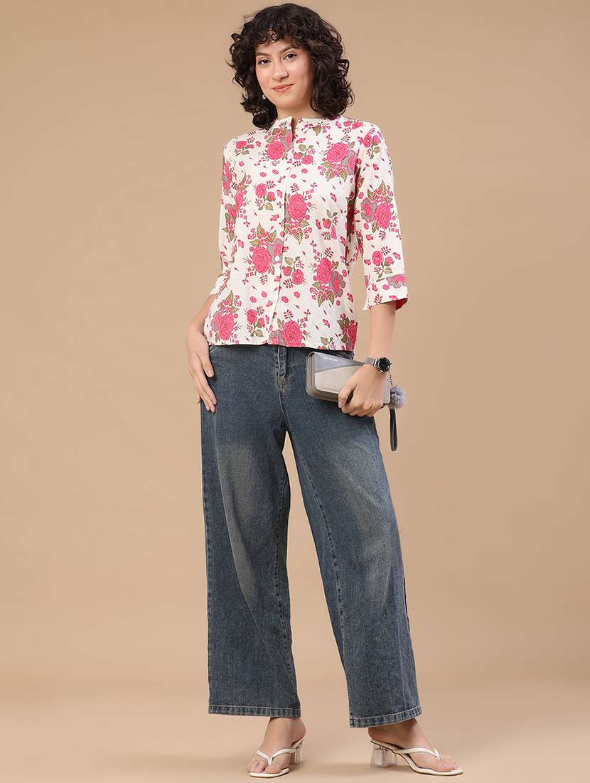 women printed mandarin neck regular shirt - 22346329 -  Standard Image - 5