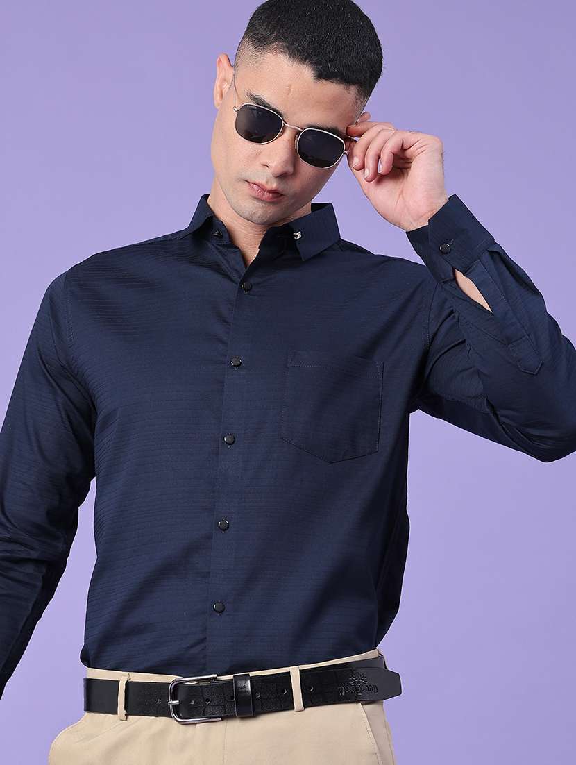 men self design long sleeve slim fit formal shirt