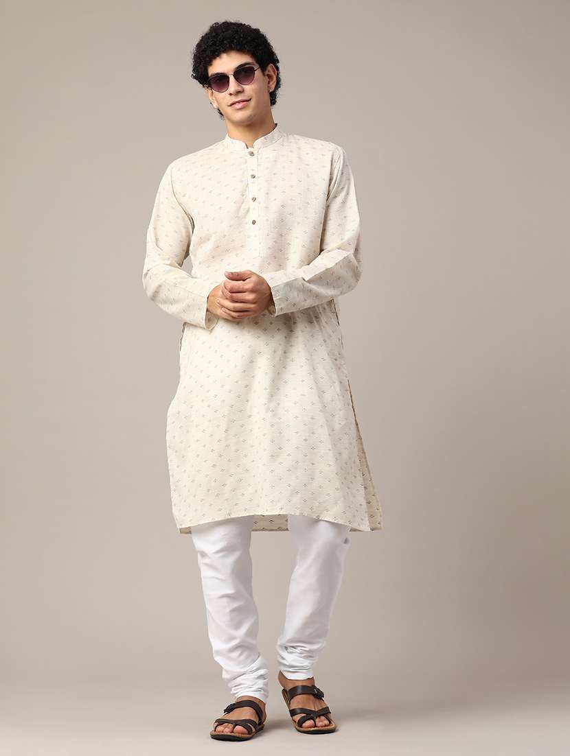 beige polyester kurta pyjama ethnic wear