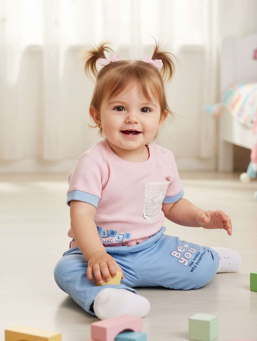 pink cotton combo infant twin set