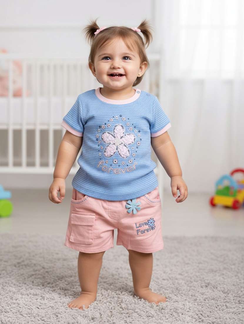 blue cotton combo infant twin set