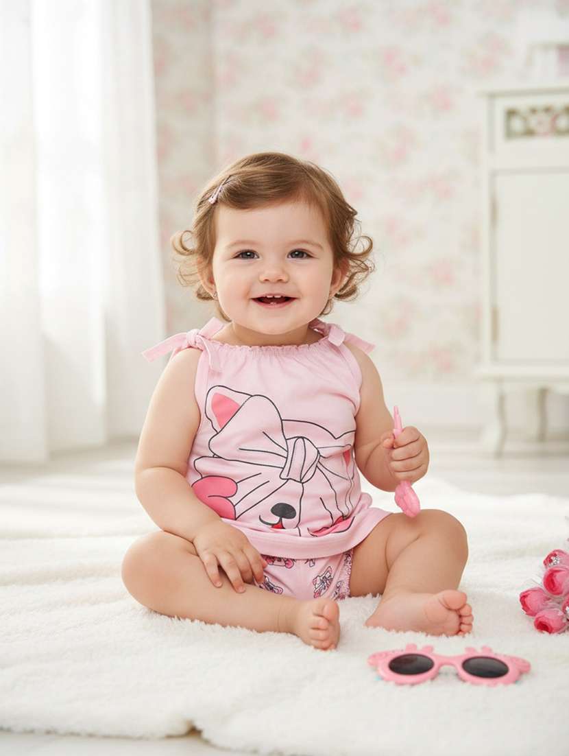 pink cotton combo infant twin set