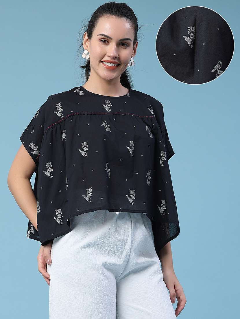 Women Printed Round Neck Flared Top - 22346426 -  Standard Image - 3