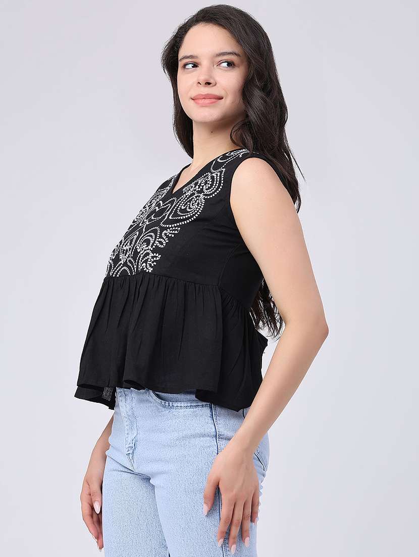 women embroidered sleeveless peplum top - 22346428 -  Standard Image - 3
