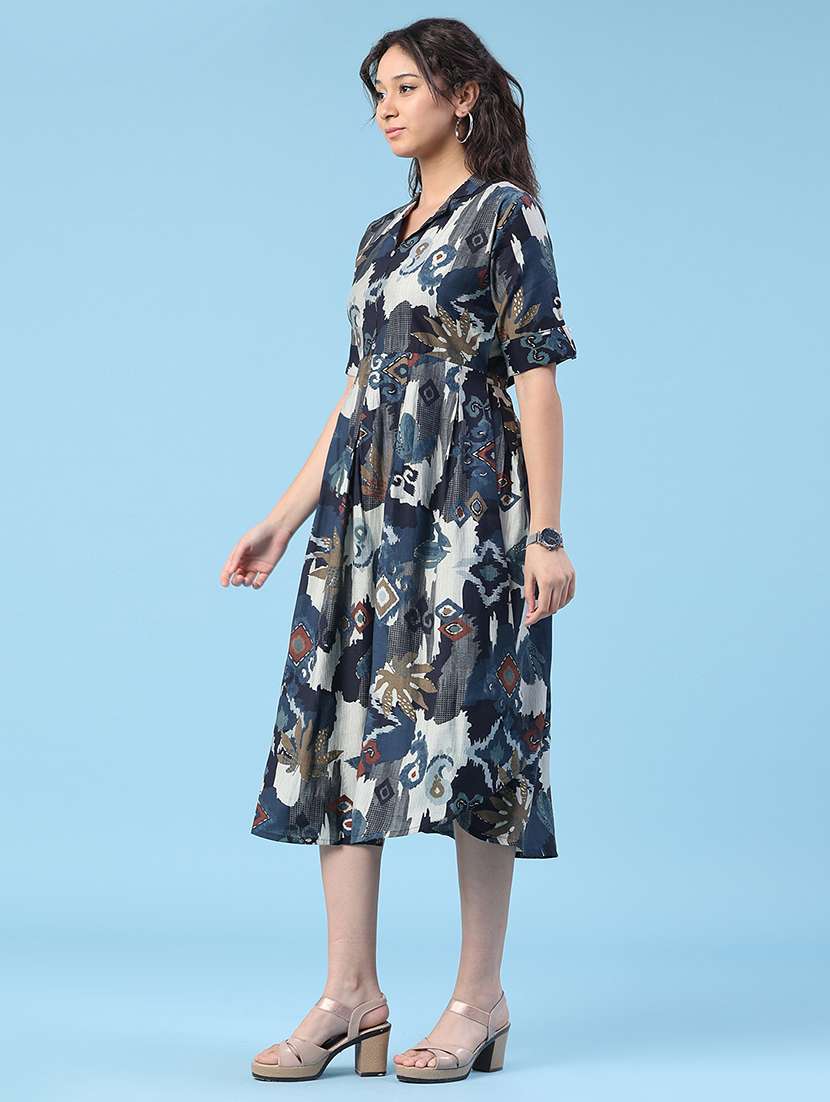 women printed short sleeves a-line dress - 22346441 -  Standard Image - 3