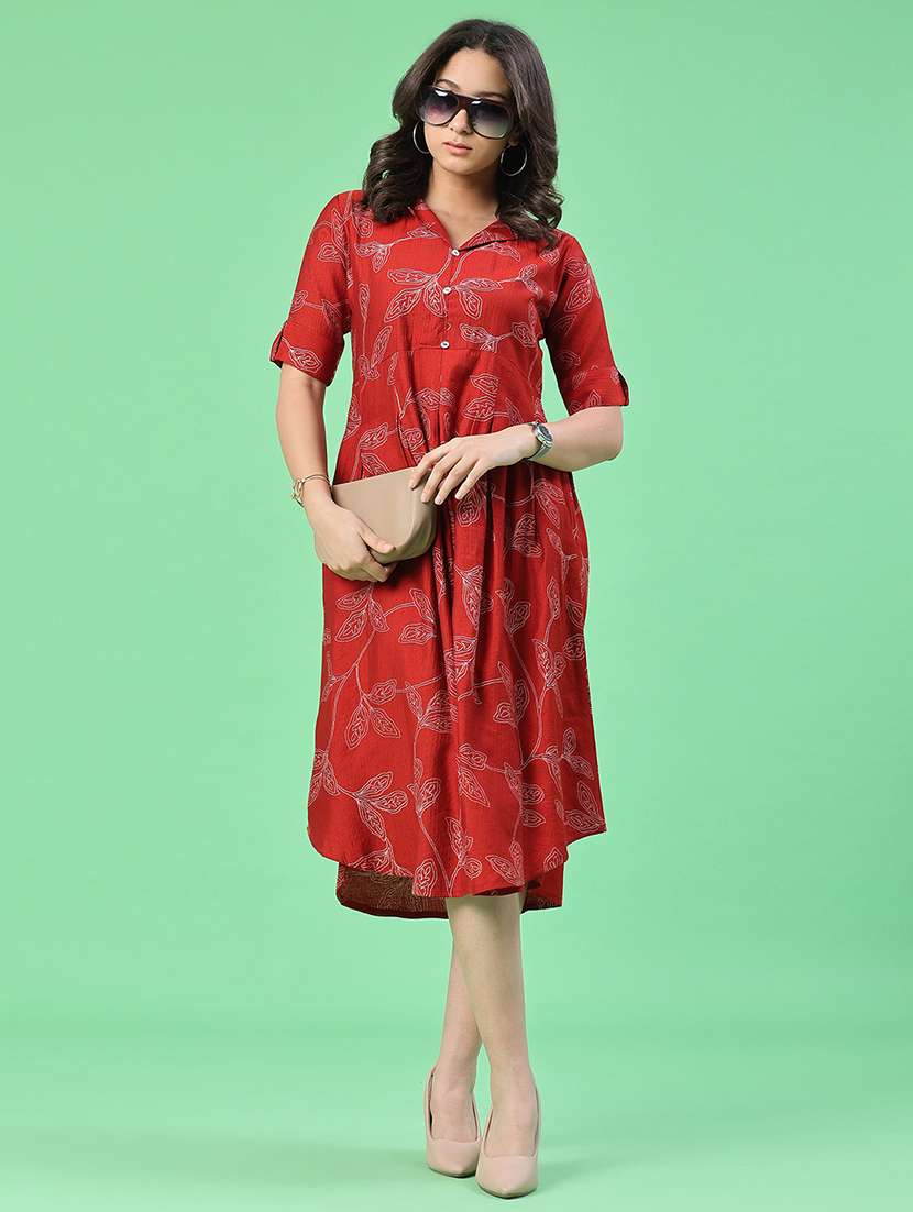 women printed short sleeves a-line dress