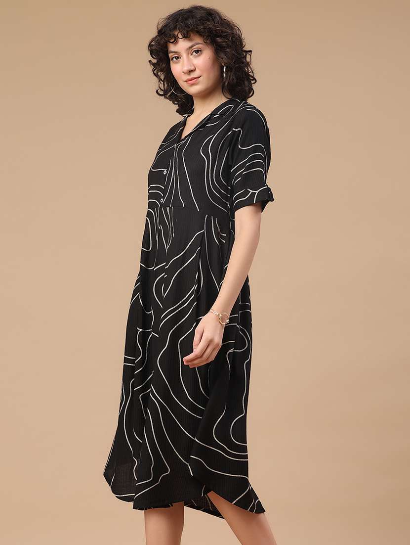 women printed short sleeves a-line dress - 22346444 -  Standard Image - 3
