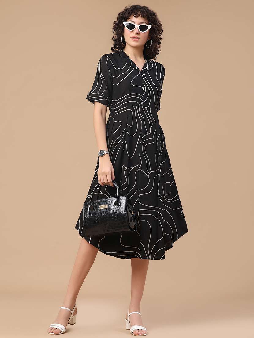 women printed short sleeves a-line dress - 22346444 -  Standard Image - 5
