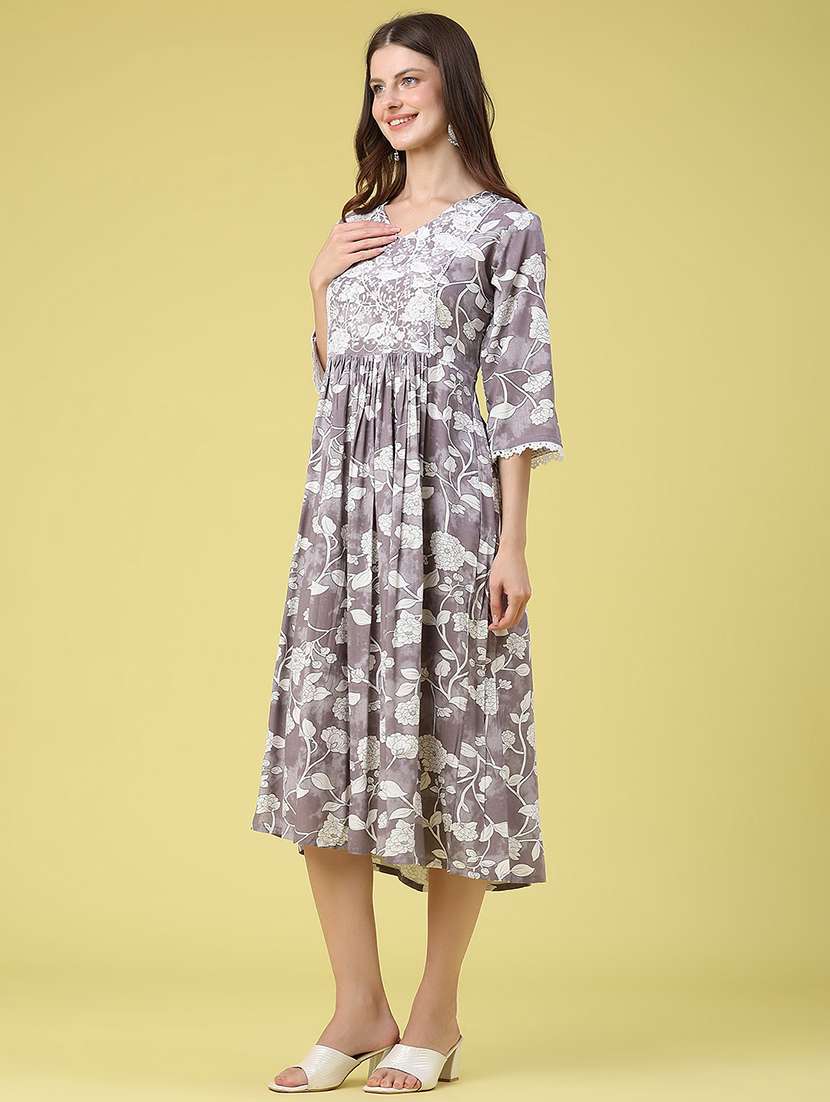 women printed three quarter sleeves fit and flare dress - 22346447 -  Standard Image - 3
