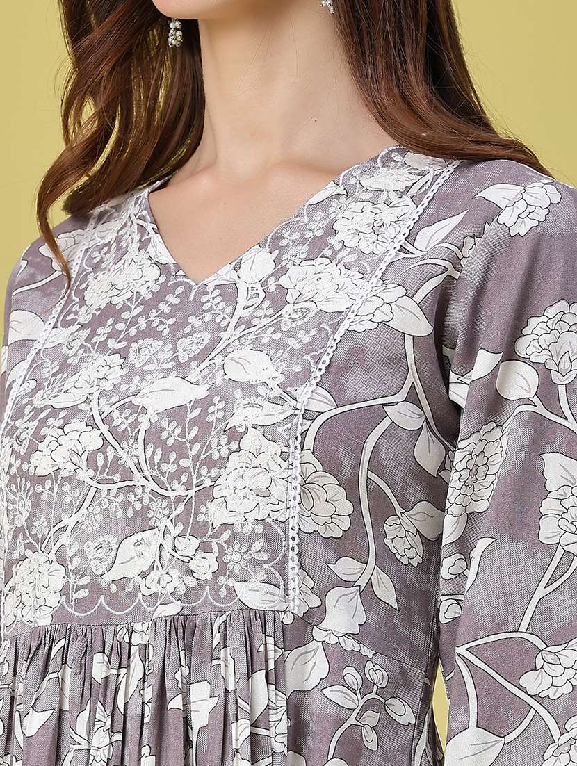 women printed three quarter sleeves fit and flare dress - 22346447 -  Standard Image - 5