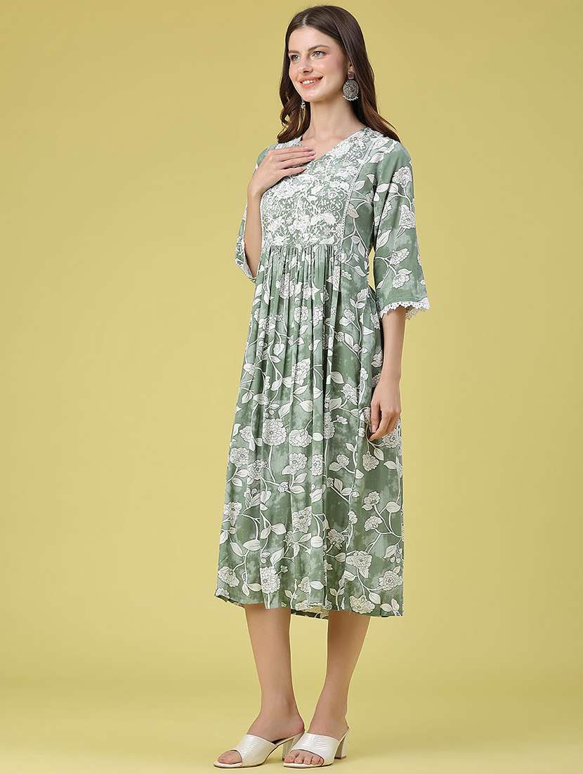 women printed three quarter sleeves fit and flare dress - 22346448 -  Standard Image - 3