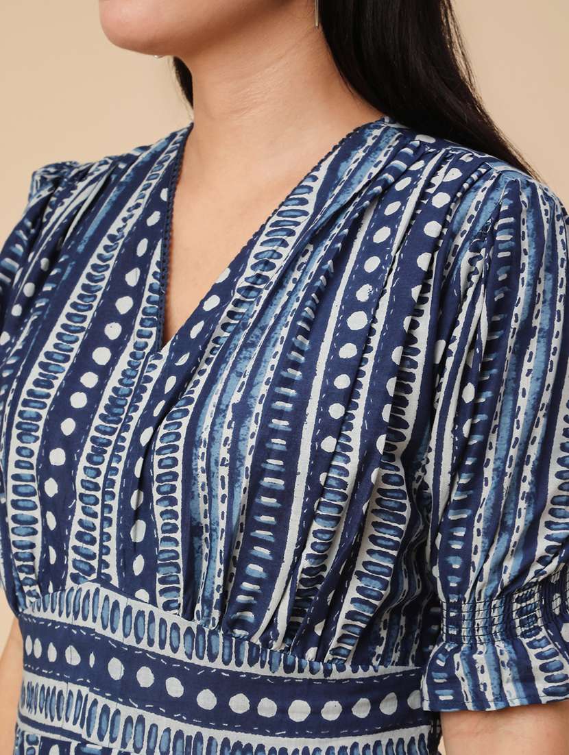 blue cotton fit & flare dress - 22346455 -  Standard Image - 5