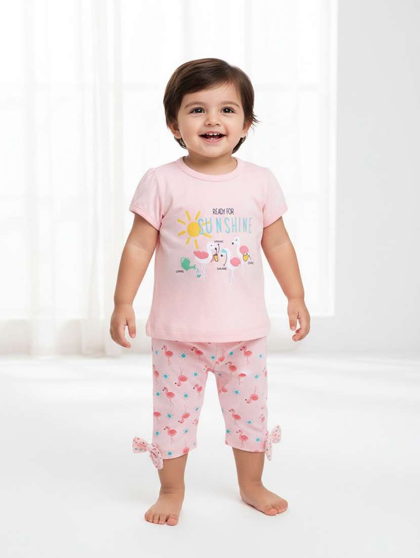 pink cotton combo infant twin set
