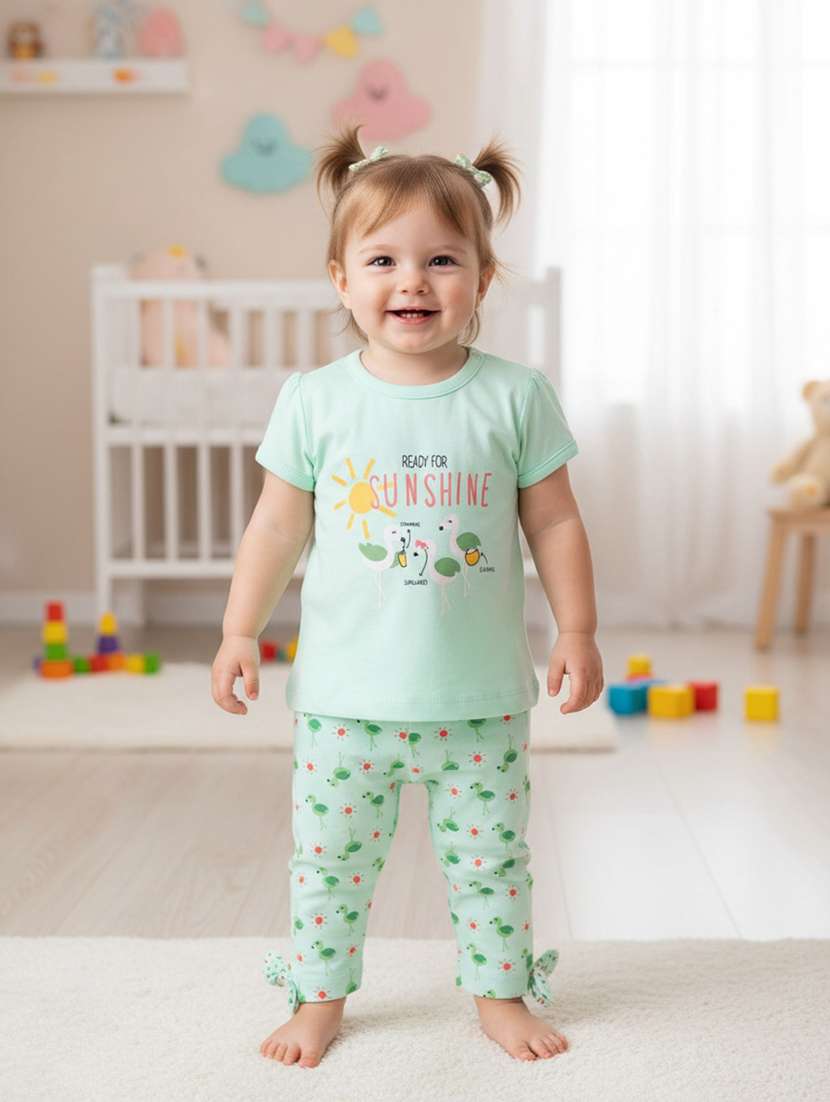girls green cotton combo infant twin set