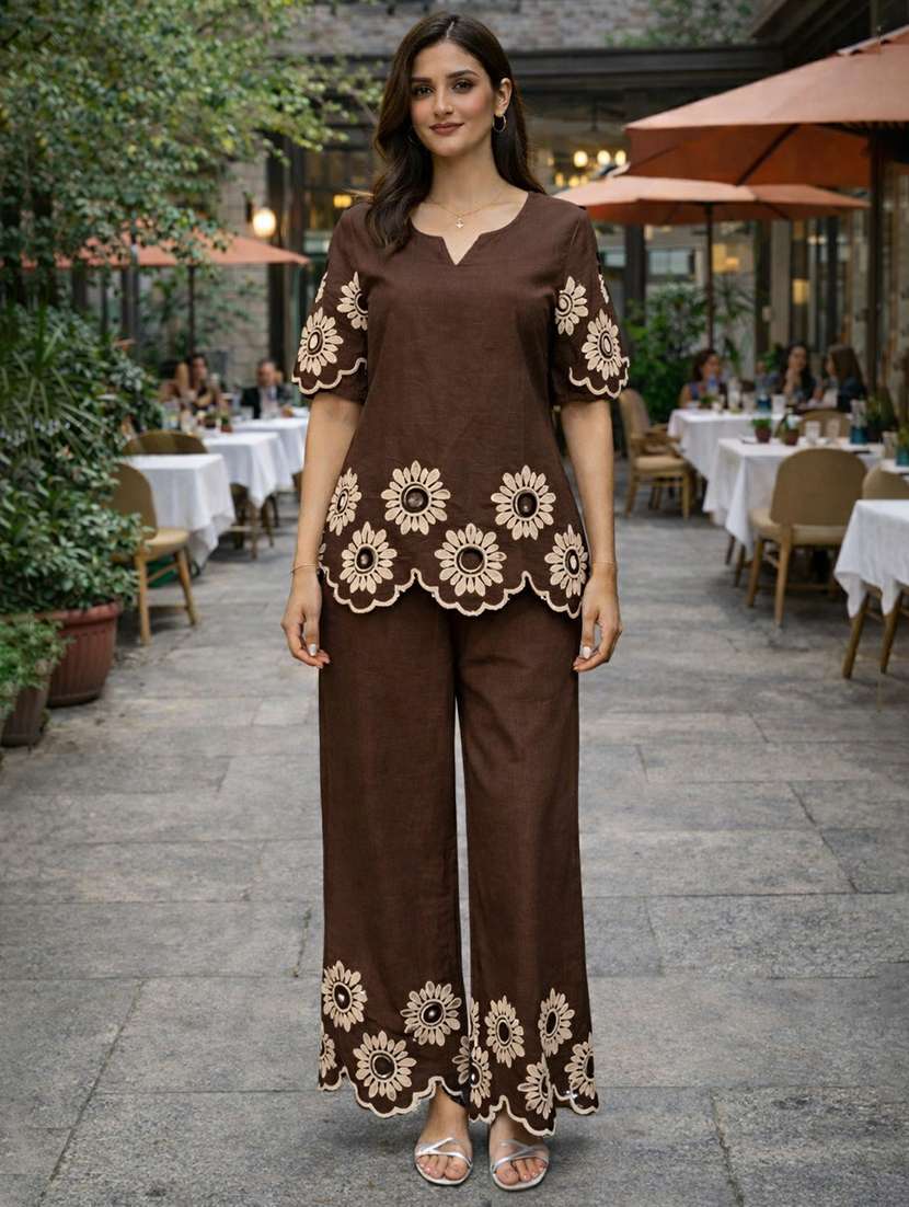 women solid with work short sleeve ethnic co-ord set