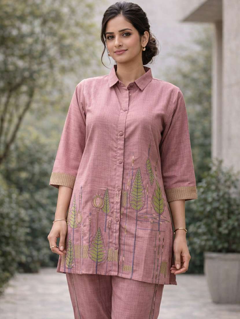 women solid with work three quarter sleeve ethnic co-ord set - 22346516 -  Standard Image - 3