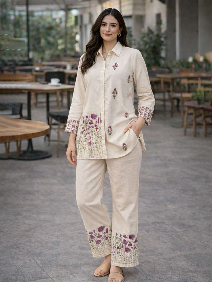 women solid with work long sleeve ethnic co-ord set - 22346520 -  Standard Image - 3