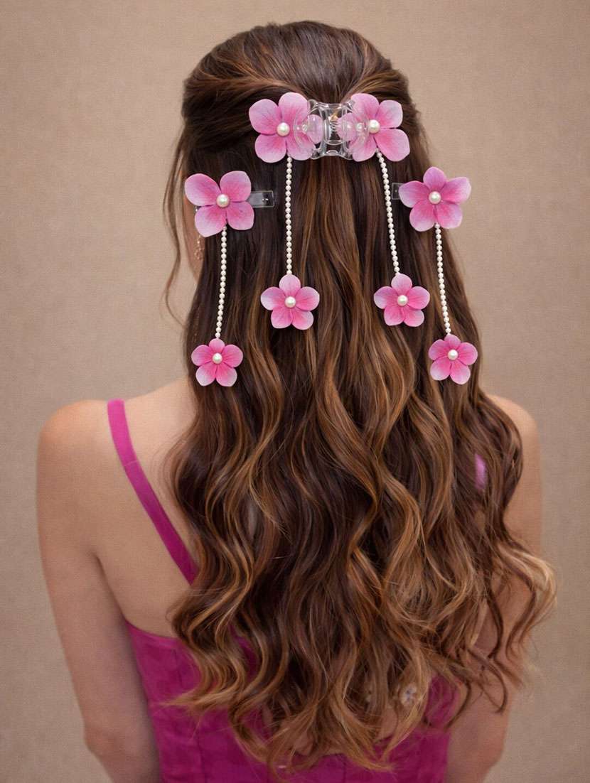 floral pearl rose pink hair accessories set of 3