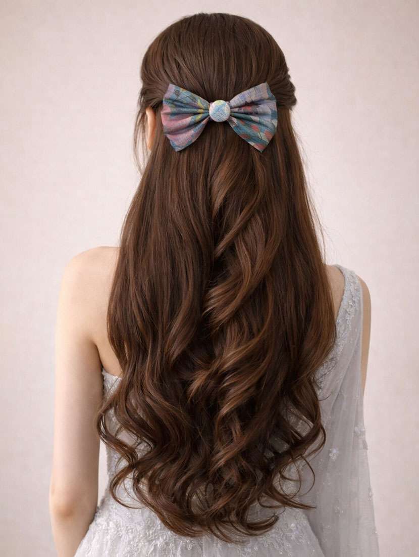 multicolor floral bow hair clip