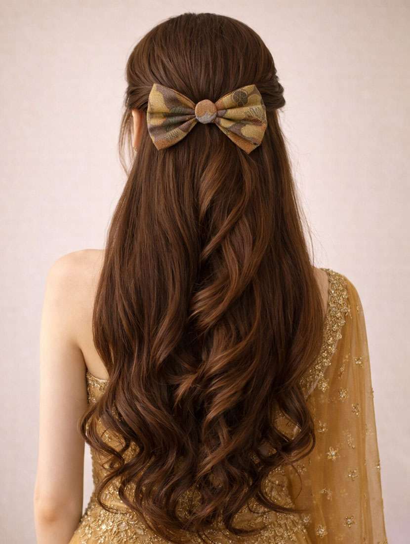 brown floral bow hair clip