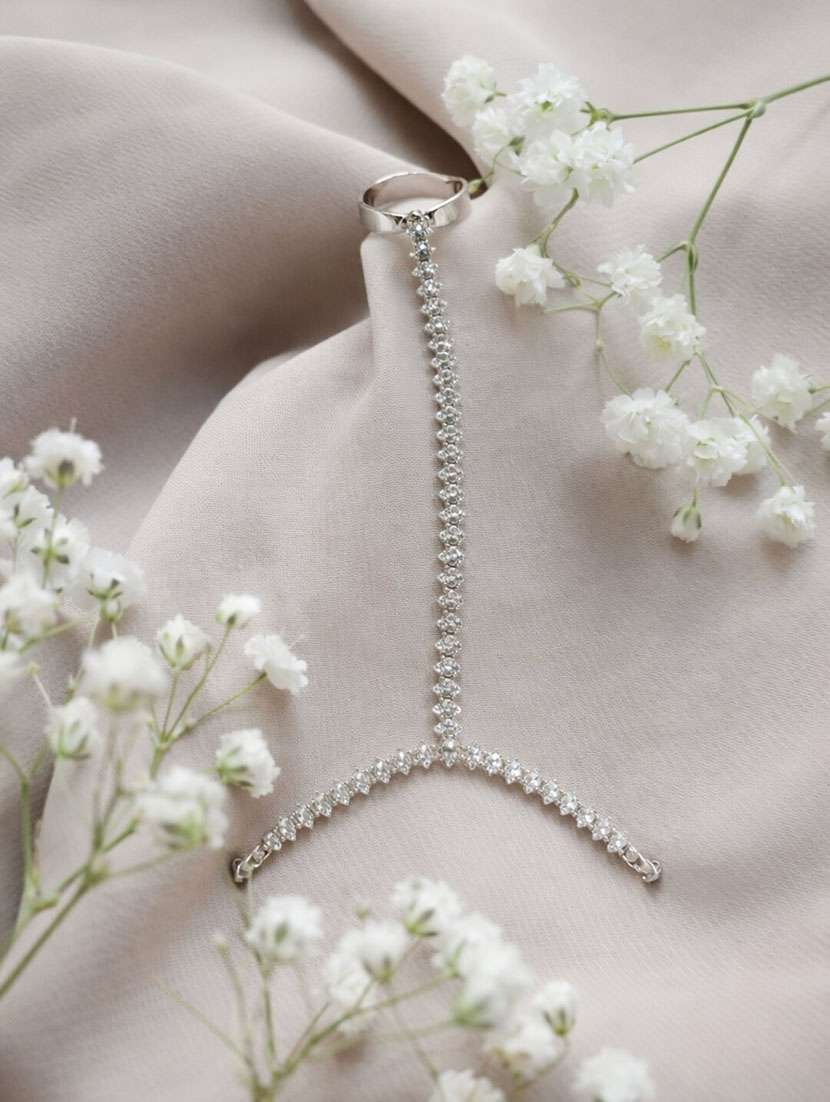  silver long chain hathphool with solitaire ring