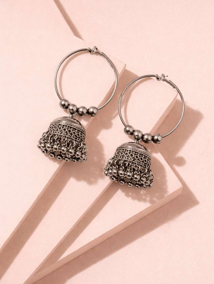 oxidised silver hoop jhumka earrings for women