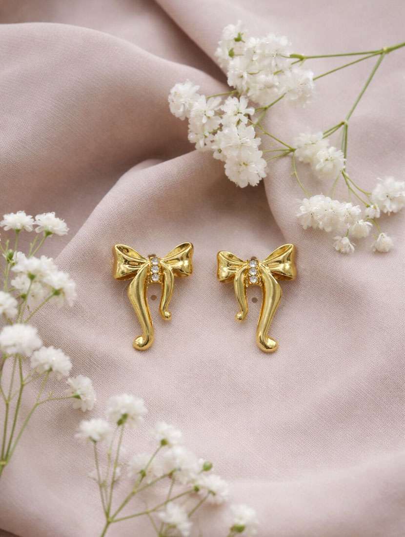 elegant gold bow stud earrings for women