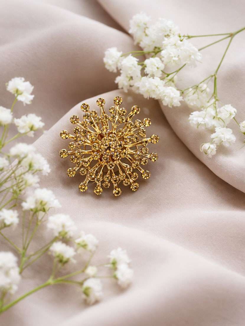 gold plated floral crystal statement ring