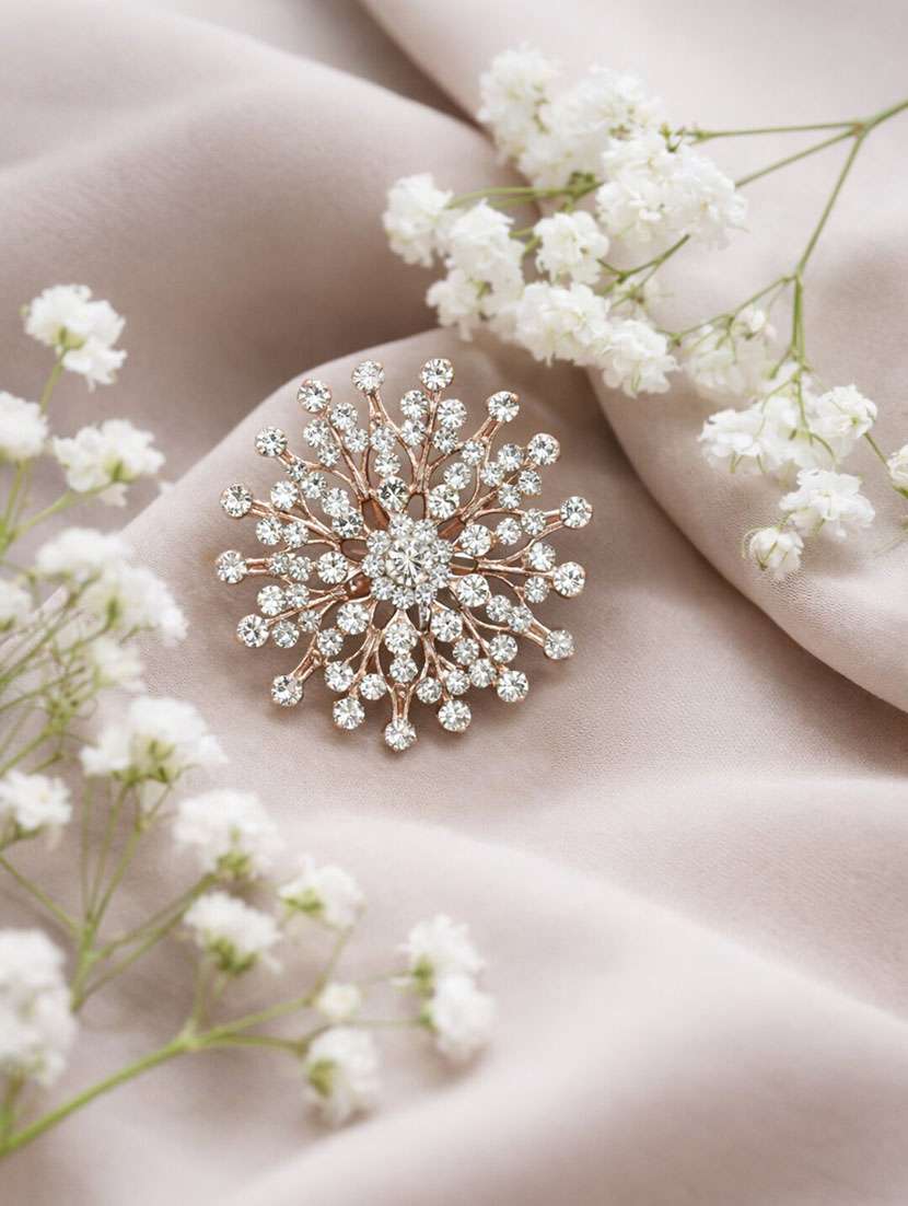 silver plated floral crystal statement ring