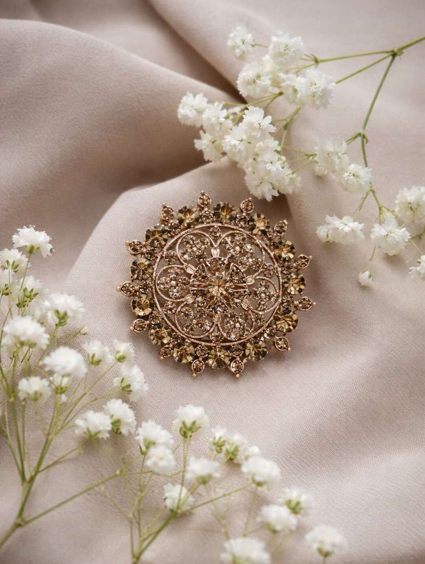 elegant gold-tone stone studded floral statement ring for women