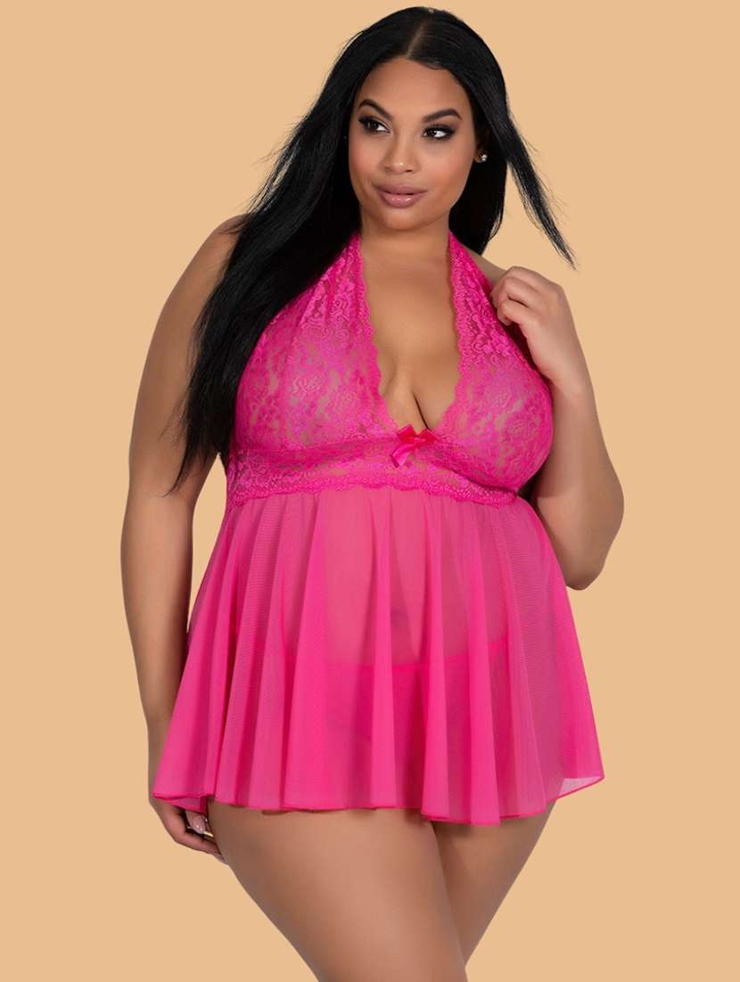 women self designed sleeveless lace babydoll