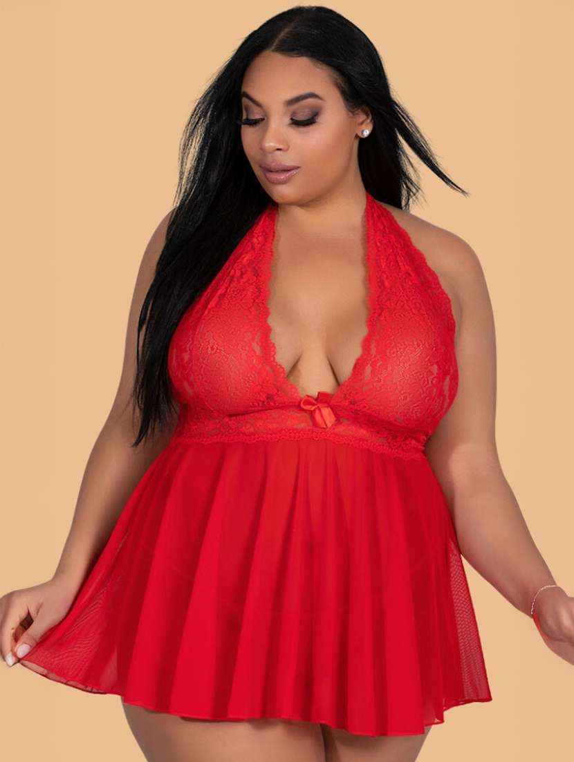 women self designed sleeveless lace babydoll