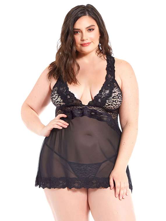 women self designed sleeveless lace babydoll