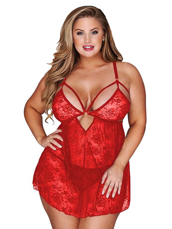 women self designed sleeveless lace babydoll