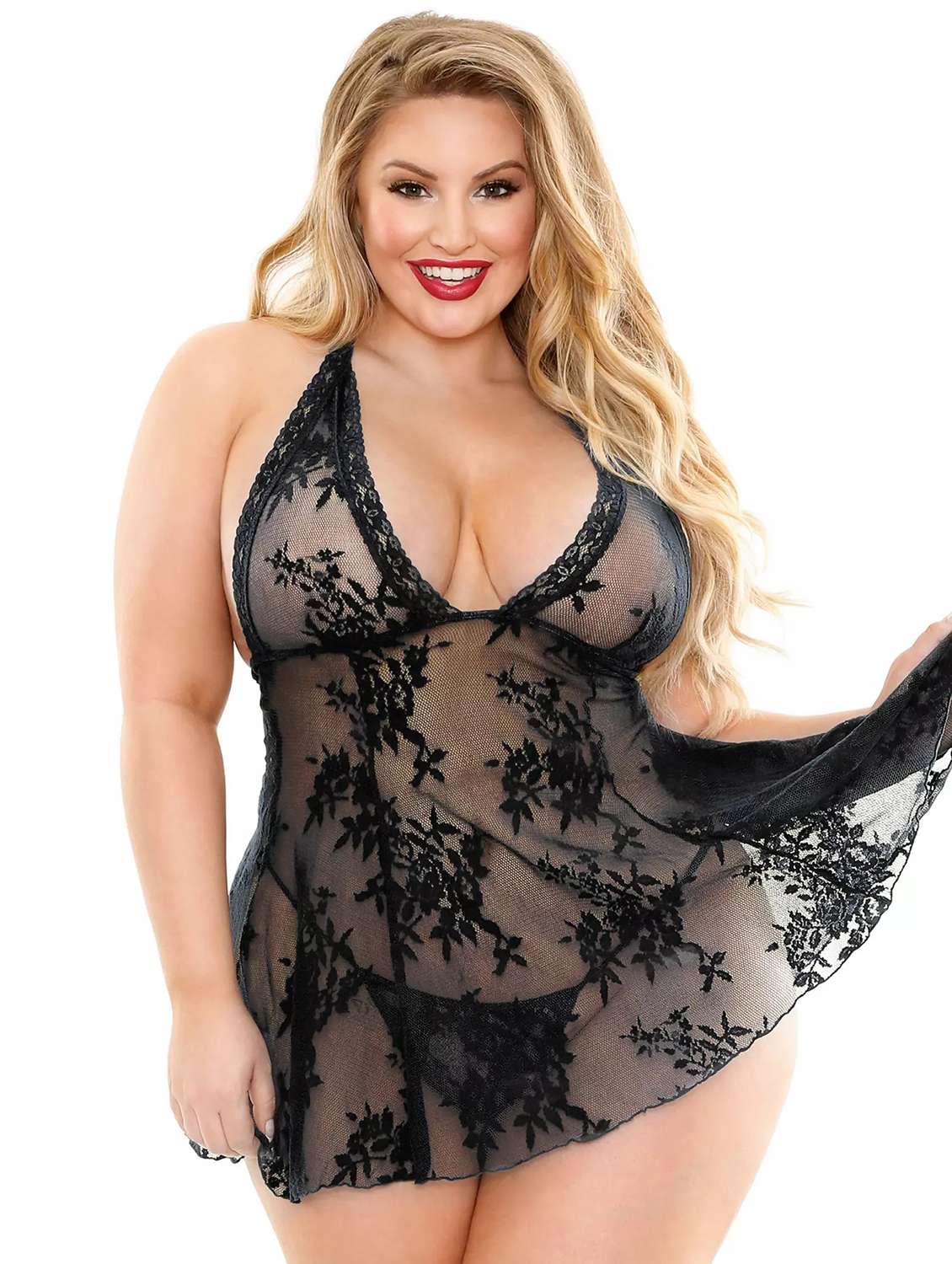 women self designed sleeveless lace babydoll