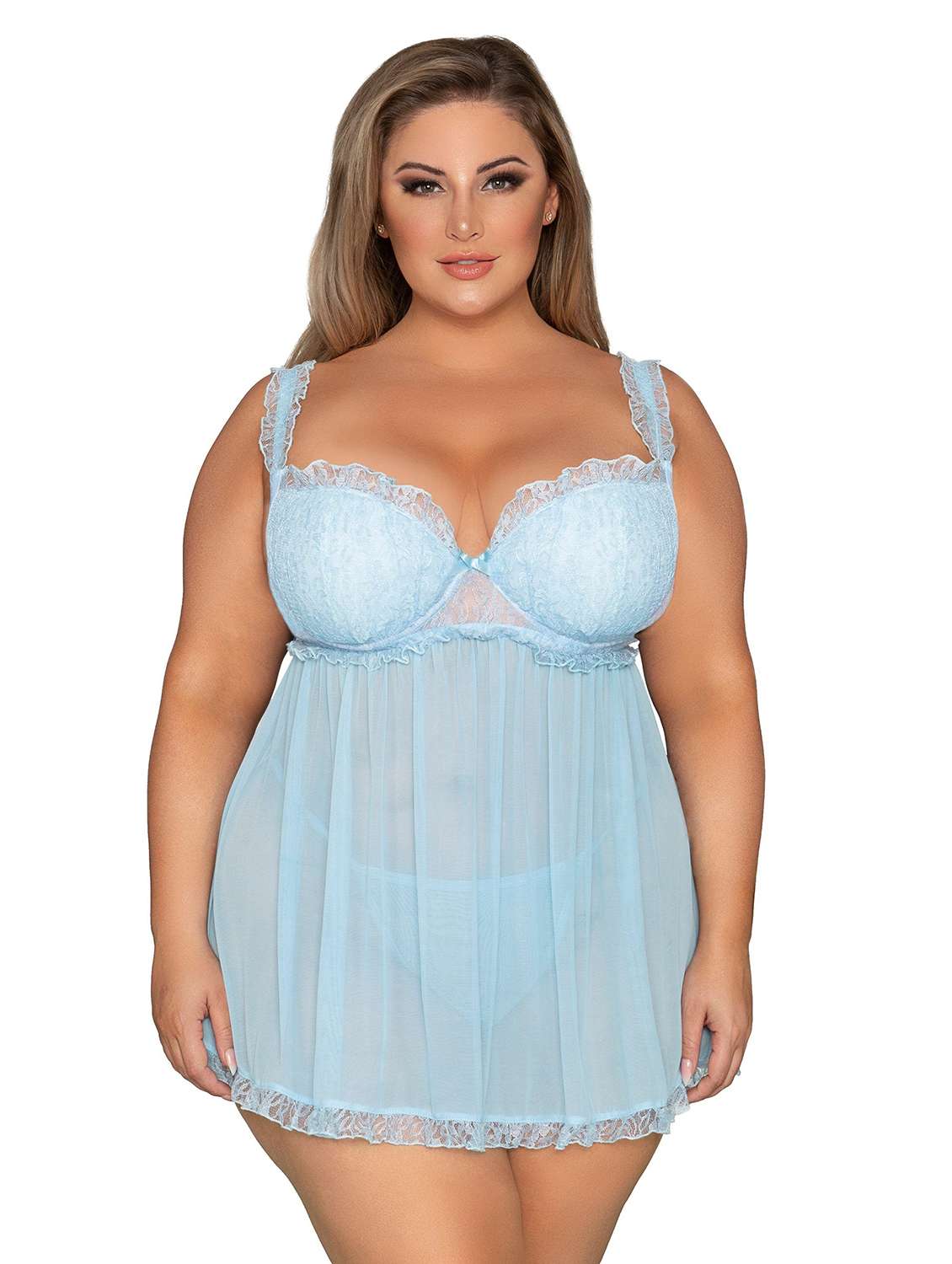 women self designed sleeveless lace babydoll