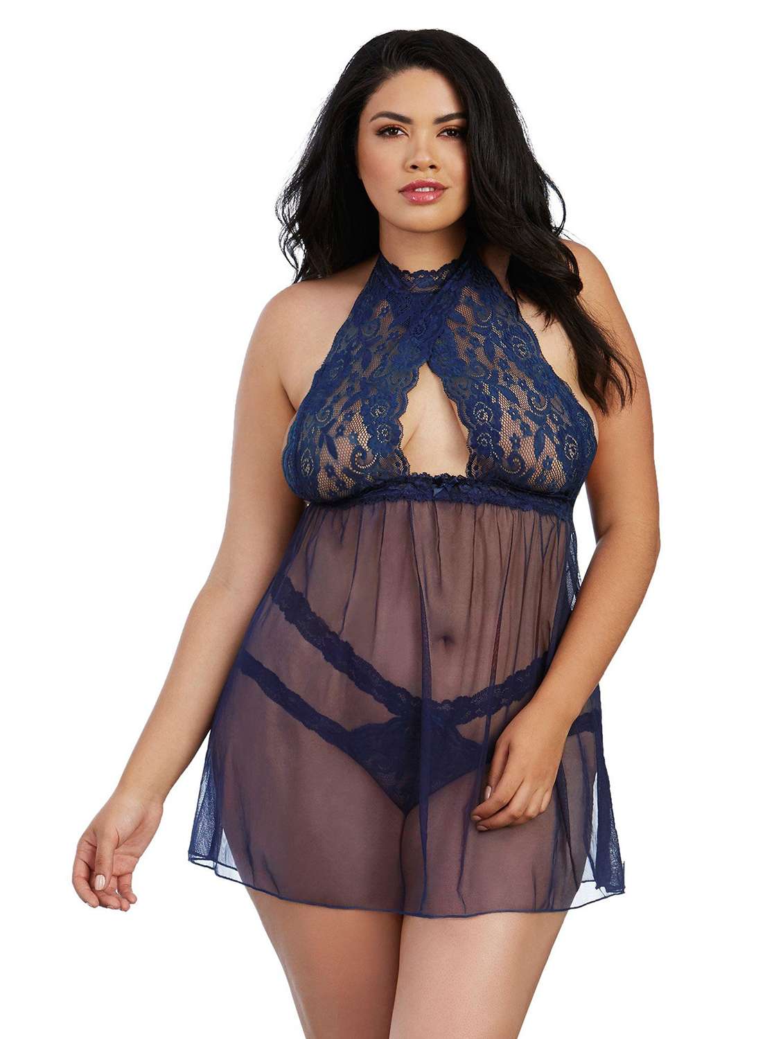 women self designed sleeveless lace babydoll