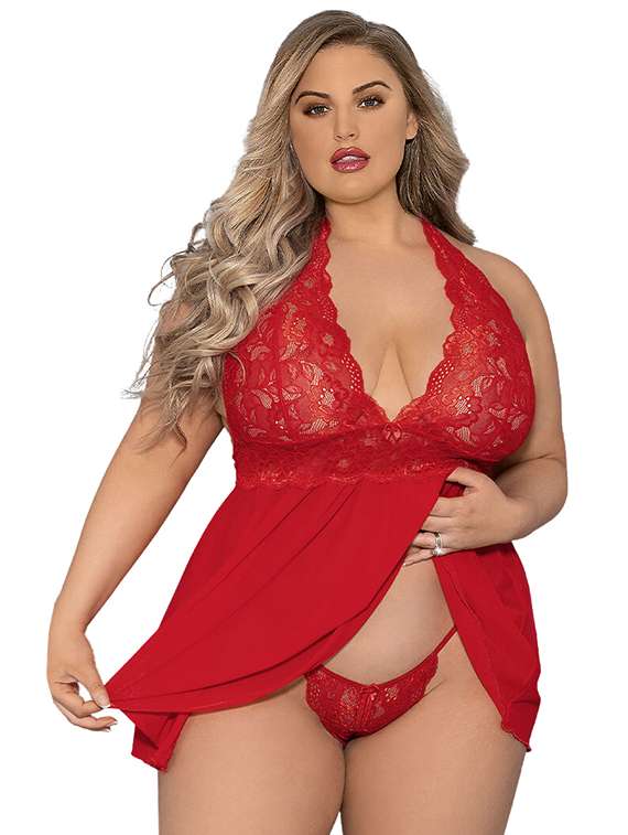 women self designed sleeveless lace babydoll