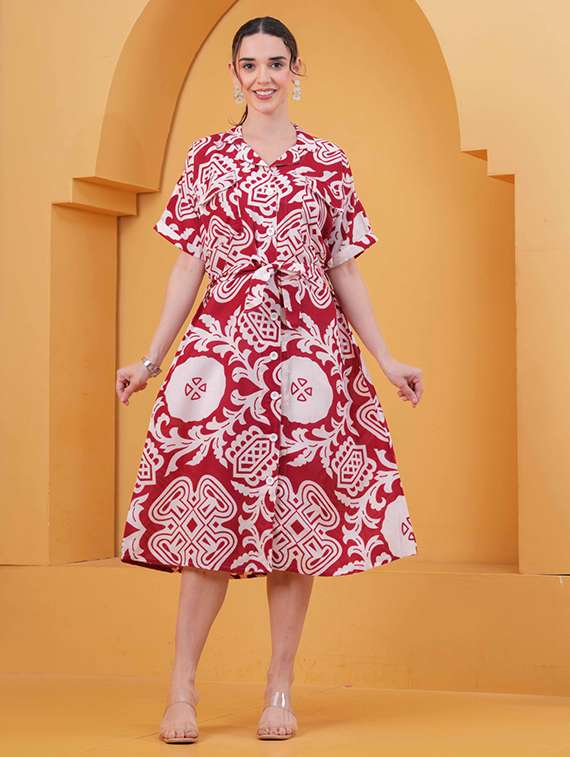 women printed short sleeve a-line dress