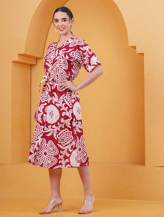 women printed short sleeve a-line dress - 22347105 -  Standard Image - 3