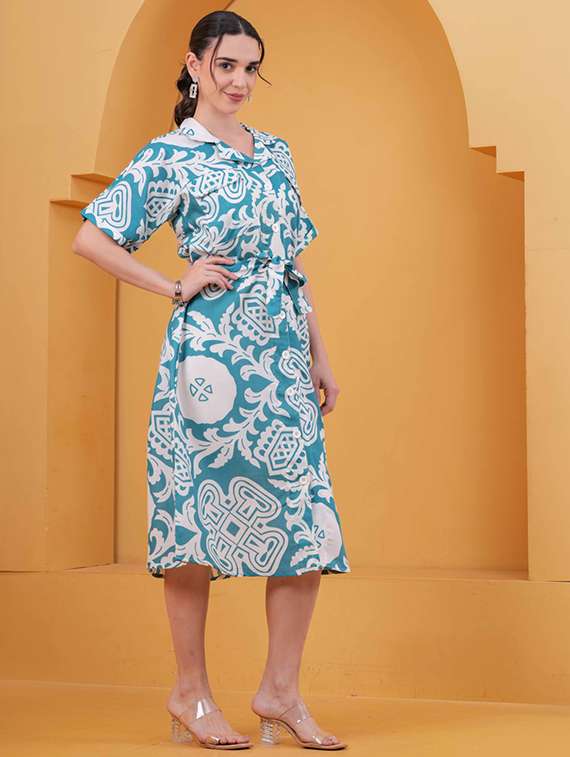 women printed short sleeve a-line dress - 22347106 -  Standard Image - 3