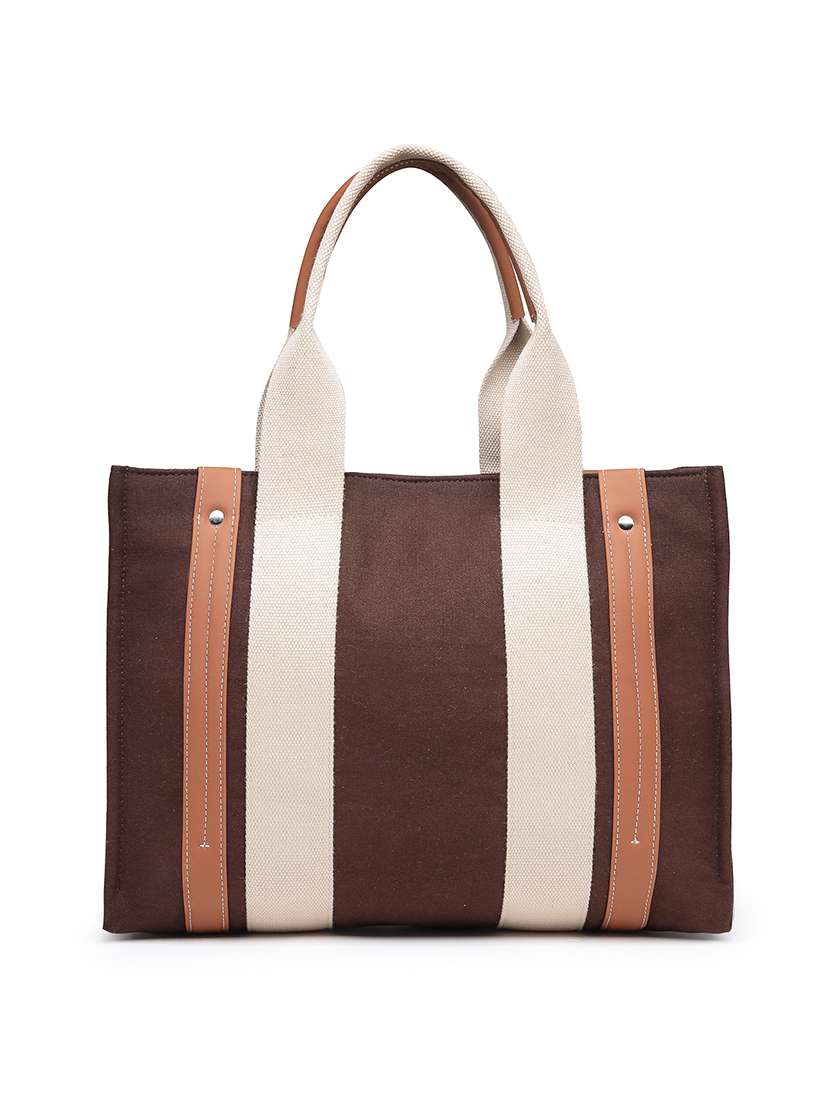 women solid brown canvas handbag