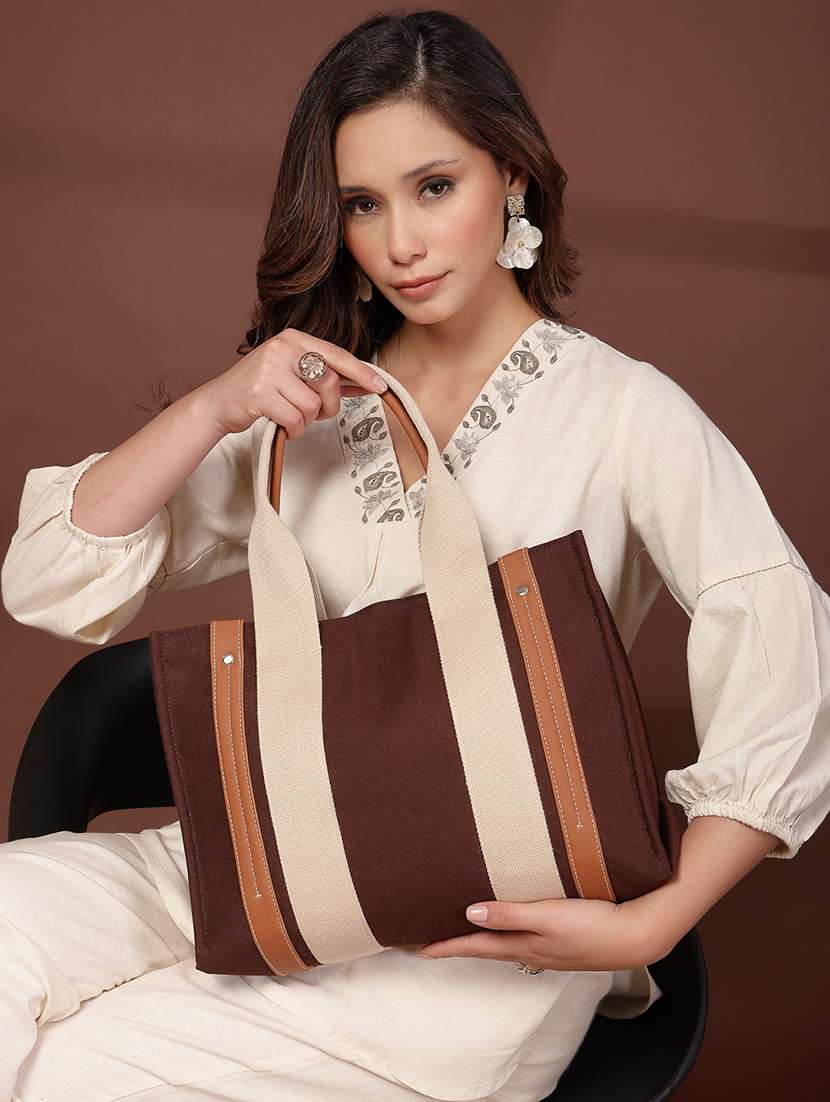 women solid brown canvas handbag - 22347111 -  Standard Image - 5