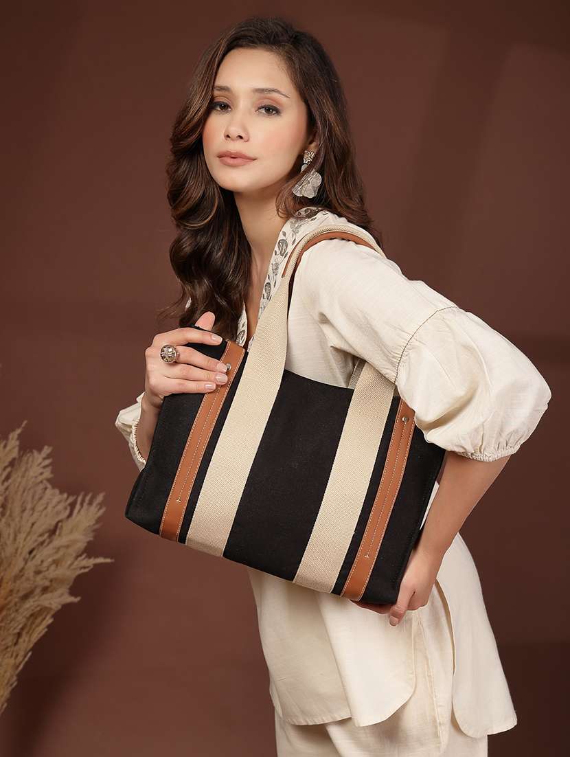 women solid black canvas handbag - 22347112 -  Standard Image - 5