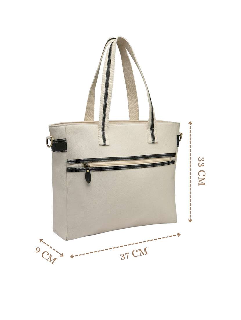 women cream solid dual handles tote bag - 22347120 -  Standard Image - 3
