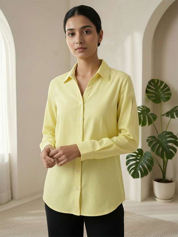 women solid collared long sleeve shirt