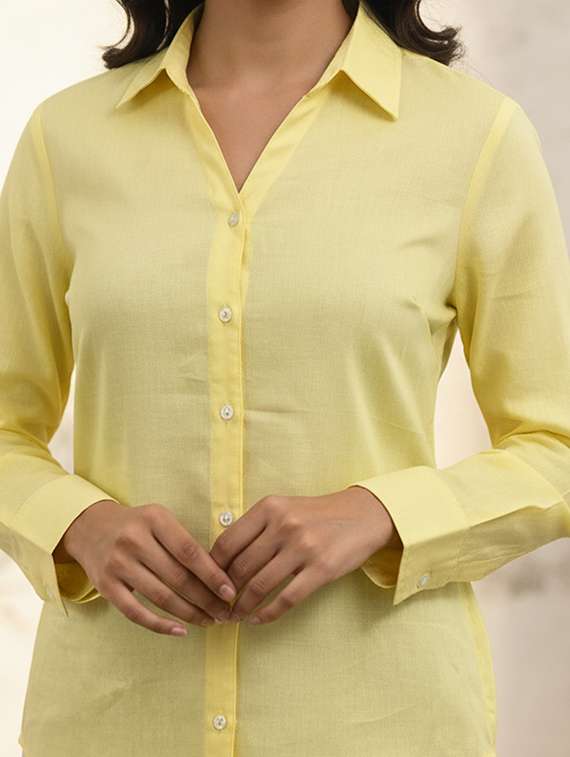 women solid collared long sleeve shirt - 22347150 -  Standard Image - 5