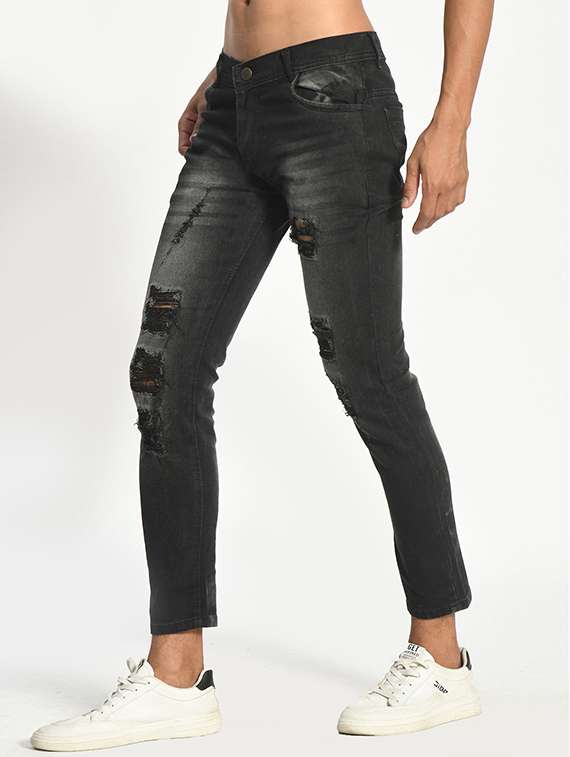 men distressed mid rise skinny jeans 
