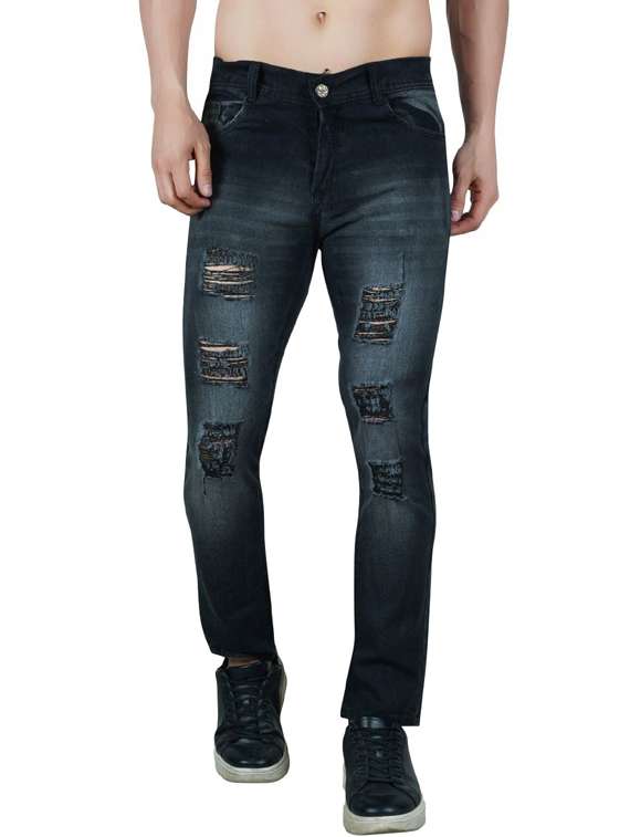 men distressed mid rise slim fit jean