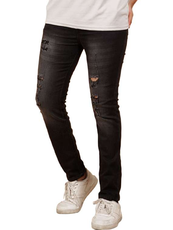 men distressed mid rise slim fit jean
